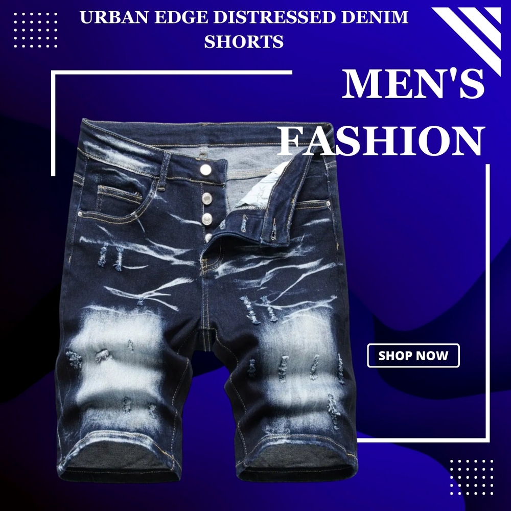 Urban Edge Distressed Denim Jean Shorts - Dark Blue